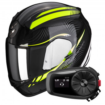 Full Face Scorpion Exo 390 Sting Black Yellow Fluo + Kit Bluetooth 5S
