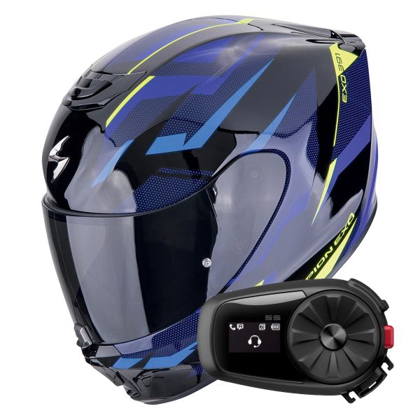 Full Face Scorpion Exo 391 Aaxo Black Blue + Kit Bluetooth 5S