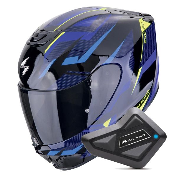 Full Face Scorpion Exo 391 Aaxo Black Blue + Kit bluetooth BT Mini