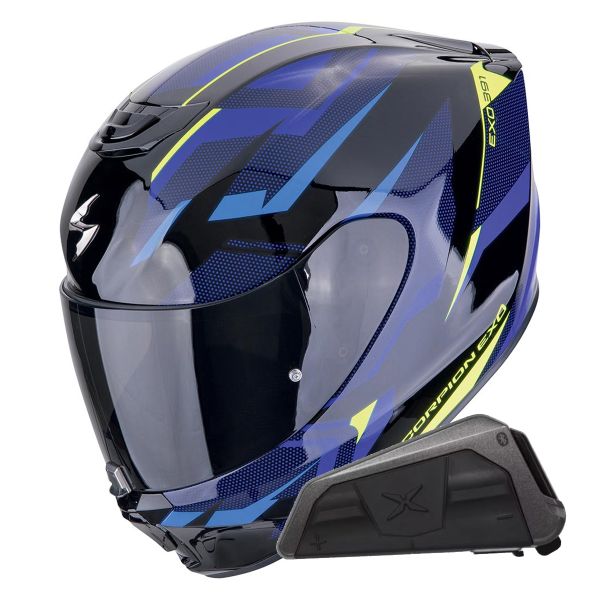 Full Face Scorpion Exo 391 Aaxo Black Blue + Kit bluetooth Exo-Com Link-1 Full Face Scorpion Exo 391 Aaxo Black Blue + Kit bluetooth Exo-Com Link-1