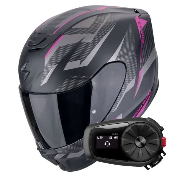 Full Face Scorpion Exo 391 Aaxo Matt Black Pink + Kit Bluetooth 5S
