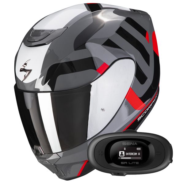 Full Face Scorpion Exo 391 Arok Grey Red Black + Kit bluetooth 5R Lite