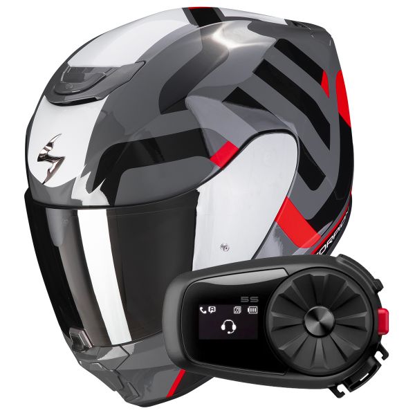 Full Face Scorpion Exo 391 Arok Grey Red Black + Kit Bluetooth 5S