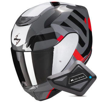 Full Face Scorpion Exo 391 Arok Grey Red Black + Kit bluetooth BT Mini