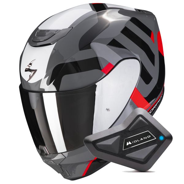 Full Face Scorpion Exo 391 Arok Grey Red Black + Kit bluetooth BT Mini