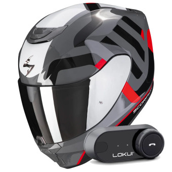Full Face Scorpion Exo 391 Arok Grey Red Black + Kit Bluetooth Lokui K30