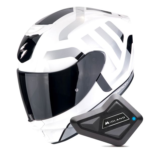 Full Face Scorpion Exo 391 Arok White Black Silver + Kit Bluetooth BT Mini