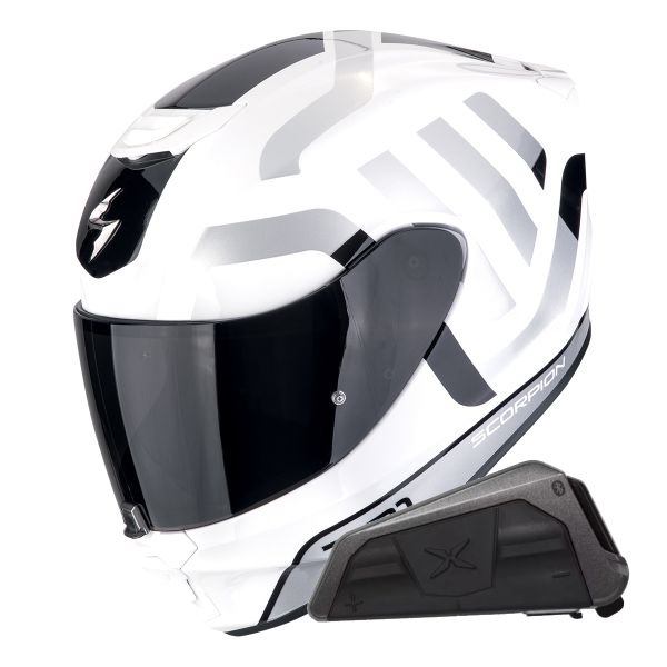 Full Face Scorpion Exo 391 Arok White Black Silver + Kit bluetooth Exo-Com Link-1C