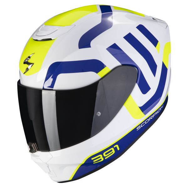 Full Face Scorpion Exo 391 Arok White Blue Neon Yellow Full Face Scorpion Exo 391 Arok White Blue Neon Yellow