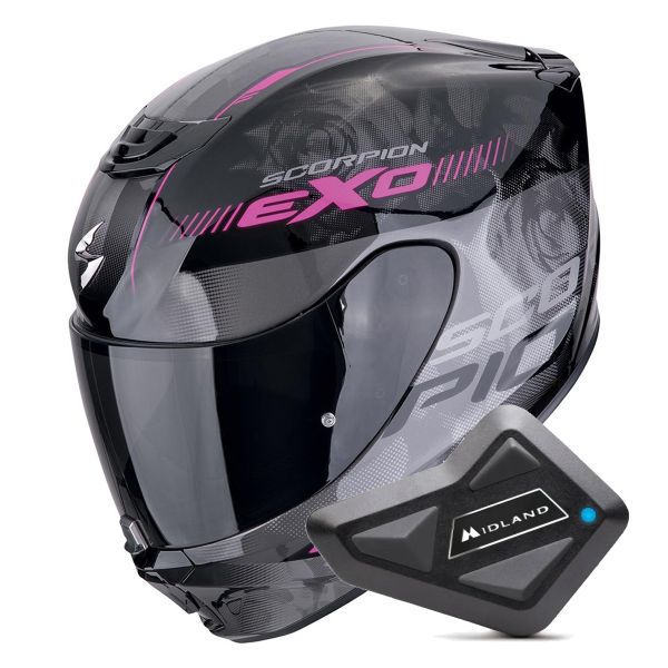 Full Face Scorpion Exo 391 Ava Black Pink + BT Mini Bluetooth Kit