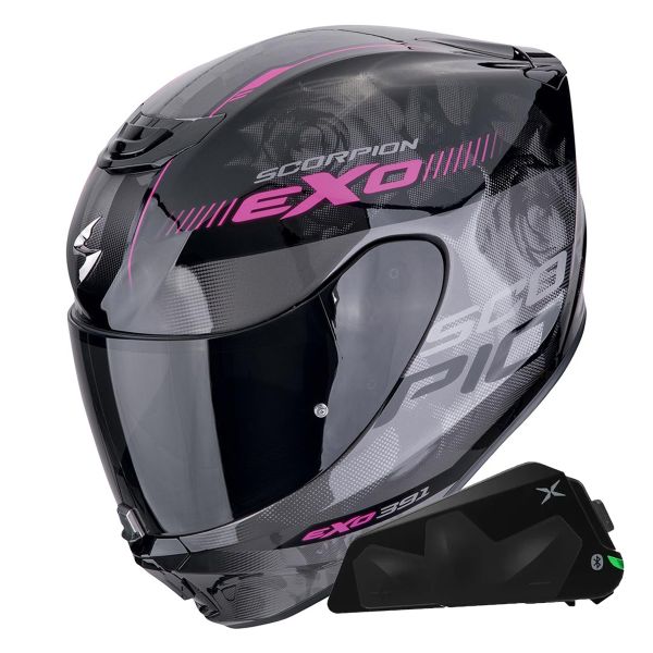Full Face Scorpion Exo 391 Ava Black Pink + Kit bluetooth Exo-Com Link-1C