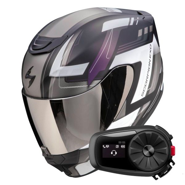 Full Face Scorpion Exo 391 Captor Black Mat Cameleon + Kit Bluetooth 5S Solo