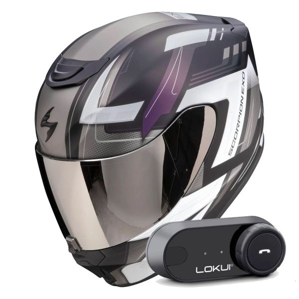 Full Face Scorpion Exo 391 Captor Black Mat Cameleon + Kit Bluetooth Lokui K30