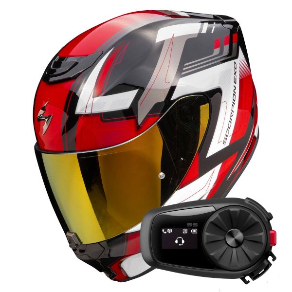 Full Face Scorpion Exo 391 Captor Black Red + Kit Bluetooth 5S Solo