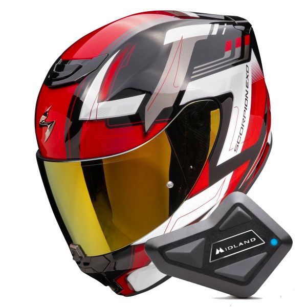 Full Face Scorpion Exo 391 Captor Black Red + Kit Bluetooth BT Mini