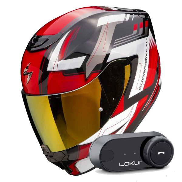Full Face Scorpion Exo 391 Captor Black Red + Kit Bluetooth Lokui K30