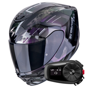 Full Face Scorpion Exo 391 Clutter Black Chameleon + Kit Bluetooth 5S Solo