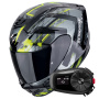 Casque Full Face Scorpion Exo 391 Clutter Black Yellow Fluo + Kit Bluetooth 5S Solo