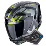 Casque Full Face Scorpion Exo 391 Clutter Black Yellow Fluo + Kit Bluetooth BT Mini