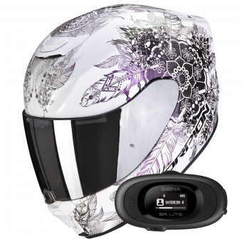 Full Face Scorpion Exo 391 Dream White Chameleon + Kit bluetooth 5R Lite
