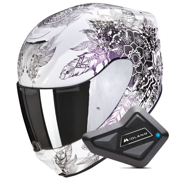 Full Face Scorpion Exo 391 Dream White Chameleon + Kit bluetooth BT Mini