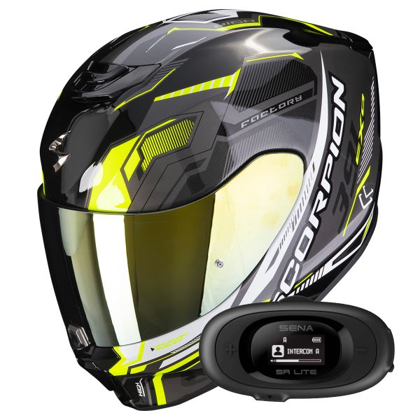 Full Face Scorpion Exo 391 Haut Black Silver Neon Yellow + Kit bluetooth 5R Lite