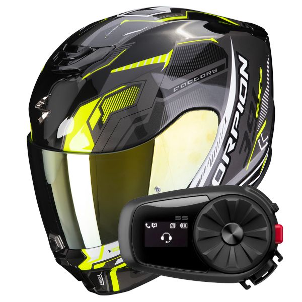 Full Face Scorpion Exo 391 Haut Black Silver Neon Yellow + Kit Bluetooth 5S