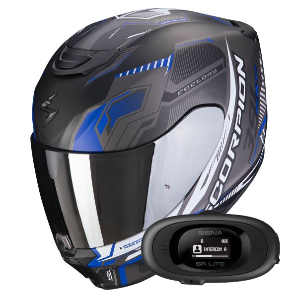 Full Face Scorpion Exo 391 Haut Matt Black Silver Blue + Kit bluetooth 5R Lite