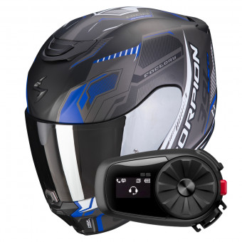 Full Face Scorpion Exo 391 Haut Matt Black Silver Blue + Kit Bluetooth 5S