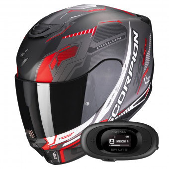 Full Face Scorpion Exo 391 Haut Matt Black Silver Red + Kit bluetooth 5R Lite