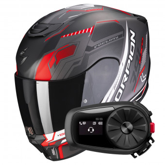 Full Face Scorpion Exo 391 Haut Matt Black Silver Red + Kit Bluetooth 5S