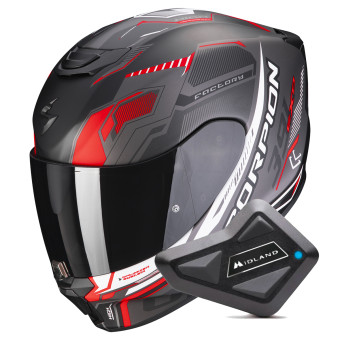 Full Face Scorpion Exo 391 Haut Matt Black Silver Red + Kit bluetooth BT Mini