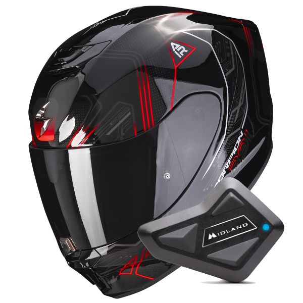Full Face Scorpion Exo 391 Spada Black Neon Red + Kit bluetooth BT Mini