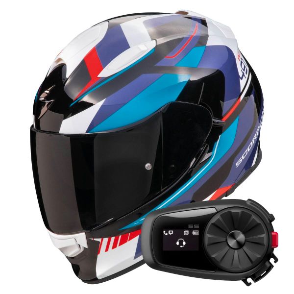 Full Face Scorpion Exo 491 Abilis Black Blue Red + Kit Bluetooth 5S Solo