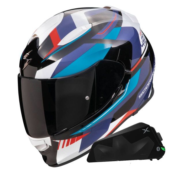 Full Face Scorpion Exo 491 Abilis Black Blue Red + Exo-Com Link-1C Bluetooth Kit