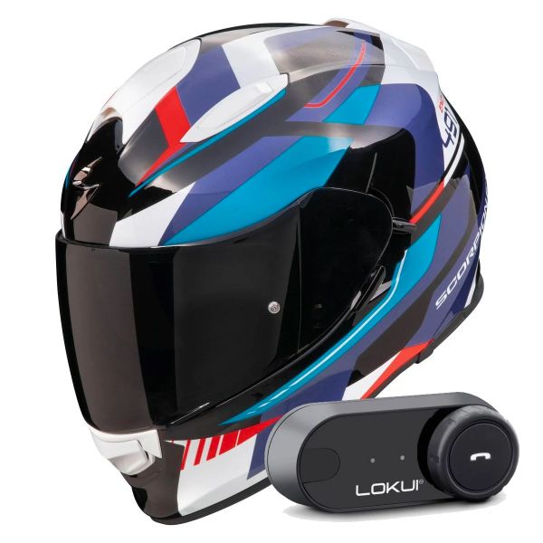Full Face Scorpion Exo 491 Abilis Black Blue Red + Kit Bluetooth Lokui K30