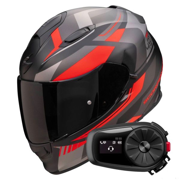 Full Face Scorpion Exo 491 Abilis Black Mat Silver Red + Kit Bluetooth 5S Solo