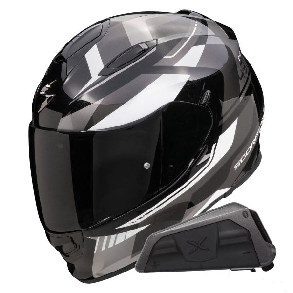 Full Face Scorpion Exo 491 Abilis Black Silver White + Exo-Com Link-1 Bluetooth kit