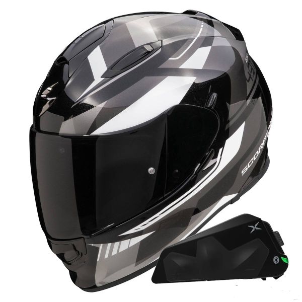 Full Face Scorpion Exo 491 Abilis Black Silver White + Exo-Com Link-1C Bluetooth Kit
