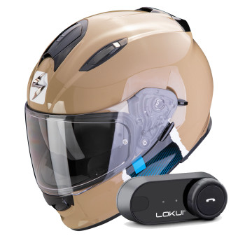 Full Face Scorpion Exo 491 Code Sand Blue + Kit Bluetooth Lokui K30