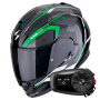 Casque Full Face Scorpion Exo 491 Kripta Black Green White + Kit Bluetooth 5S Solo