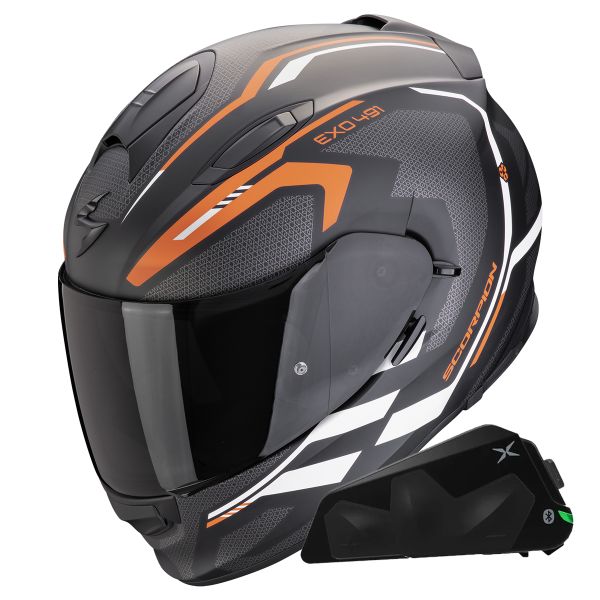 Full Face Scorpion Exo 491 Kripta Matt Black Orange White + Exo-Com Link-1C Bluetooth Kit Full Face Scorpion Exo 491 Kripta Matt Black Orange White + Exo-Com Link-1C Bluetooth Kit