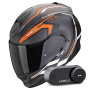 Casque Full Face Scorpion Exo 491 Kripta Matt Black Orange White + Kit Bluetooth Lokui K30