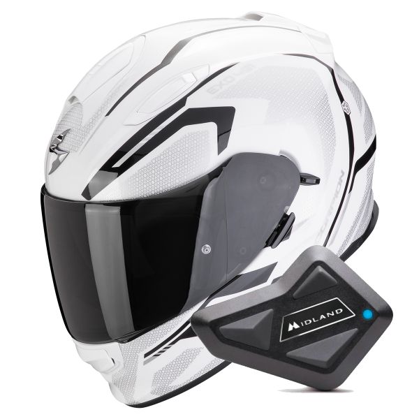 Full Face Scorpion Exo 491 Kripta White Black + Kit Bluetooth BT Mini Full Face Scorpion Exo 491 Kripta White Black + Kit Bluetooth BT Mini