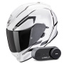 Casque Full Face Scorpion Exo 491 Kripta White Black + Kit Bluetooth Lokui K30