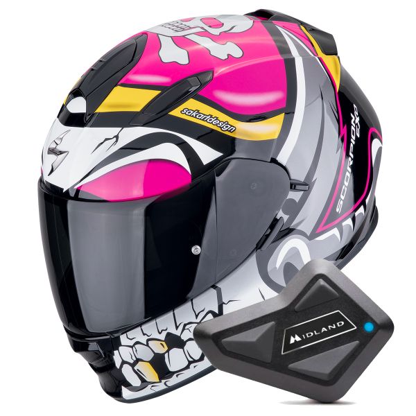 Full Face Scorpion Exo 491 Pirate Pink + Kit Bluetooth BT Mini