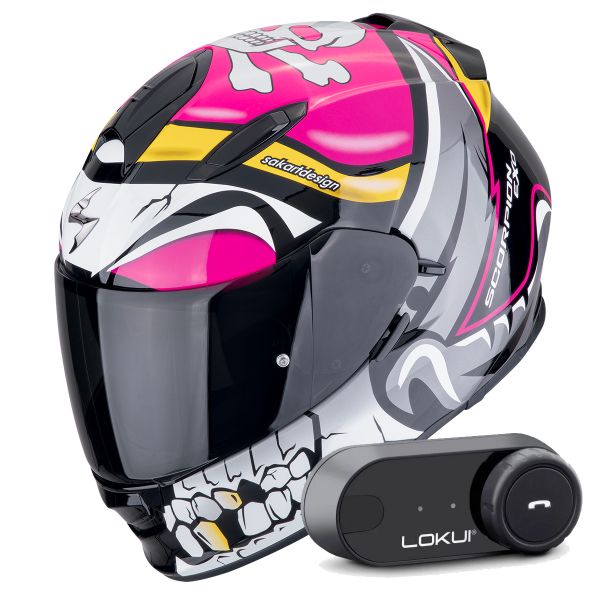 Full Face Scorpion Exo 491 Pirate Pink + Kit Bluetooth Lokui K30