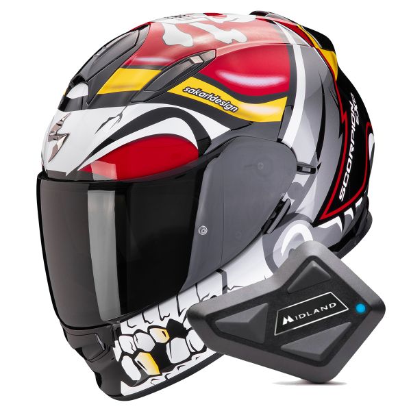 Full Face Scorpion Exo 491 Pirate Red + Kit Bluetooth BT Mini Full Face Scorpion Exo 491 Pirate Red + Kit Bluetooth BT Mini