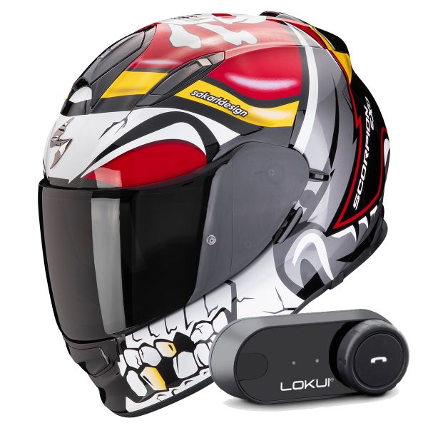 Full Face Scorpion Exo 491 Pirate Red + Kit Bluetooth Lokui K30 Full Face Scorpion Exo 491 Pirate Red + Kit Bluetooth Lokui K30