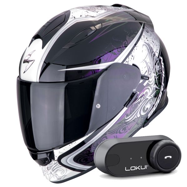 Full Face Scorpion Exo 491 Run Black Chameleon + Kit Bluetooth Lokui K30